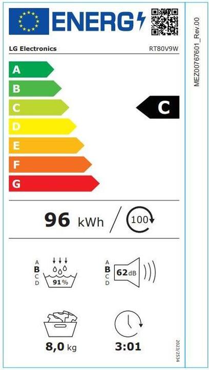 Energy Label LG RT80V9W (8 kg, Changeable)
