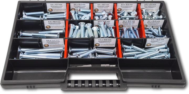 Actual product image Schraubenbox24 Countersunk screws assortment M6-M8 // 10mm-70mm 160 pcs. Screw box (160 Screws per piece)