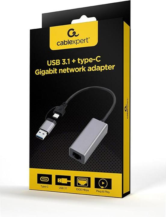 Produktbild Gembird USB-A + Type-C Gigabit-Netzwerkadapter (RJ45 (1x))
