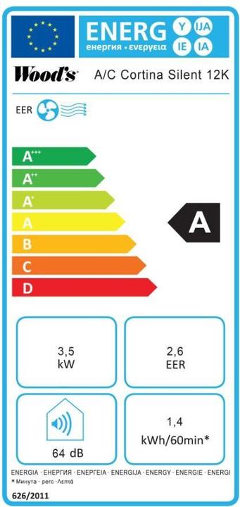 Energy Label Wood's AC Cortina (35 m², 12000 BTU/h)