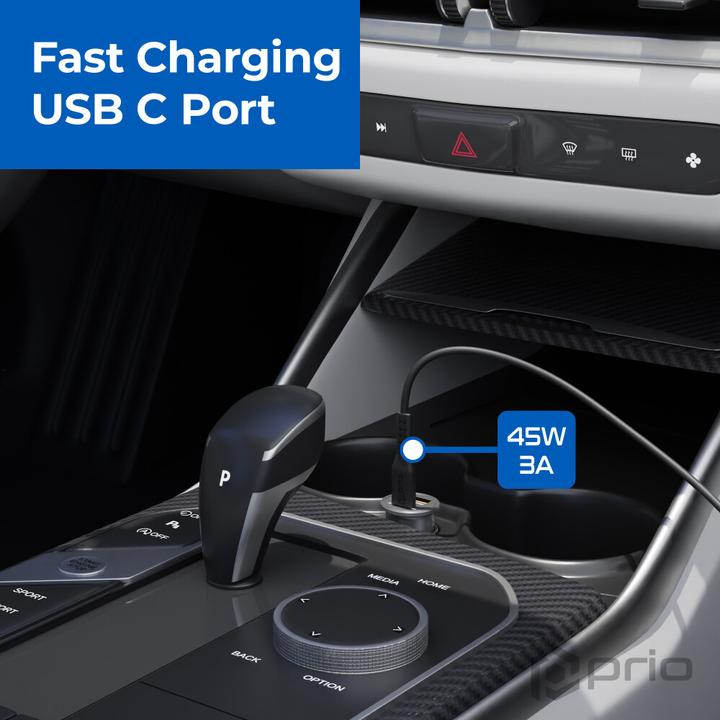 Image du produit prio Chargeur de voiture Fast Charge 45W PD (USB C) + 45W (USB A) noir