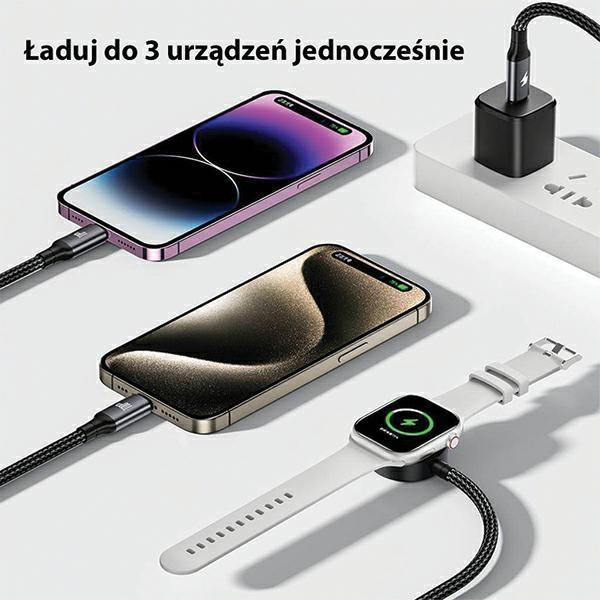 Image du produit Awei câble W23 3w1 usb-c/lightning/watch 100W/10W/2.5W czarny/black (1.20 m, USB 3.0, 100 W)