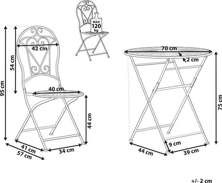 Produktbild Beliani Balkonset grün Metall 2 Stühle Klapptisch TRENTO (70 cm)