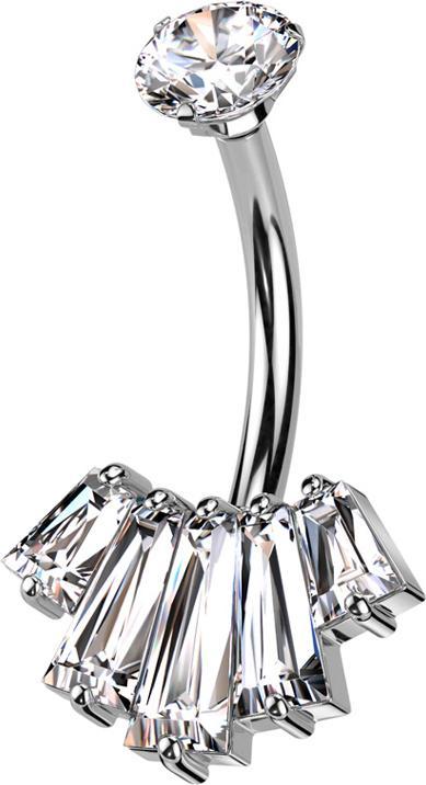 Star Piercing Banane Innengewinde silber Kristall silber gefasst und fünf Baquette Kristalle silber (Messing, Chirurgenstahl 316L)