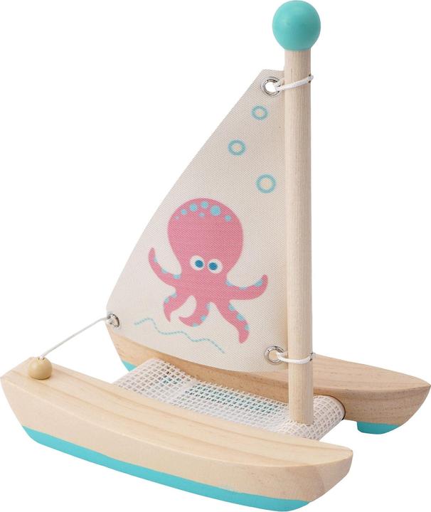 Image du produit Activity Board Giftware Little Wooden Catamaran Sailing Boat, temps de bain jouer bateau flottant, baignoire et