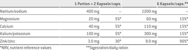 Nutritional values and ingredients Sponser Salt (1 Piece, Capsules, 120 g)