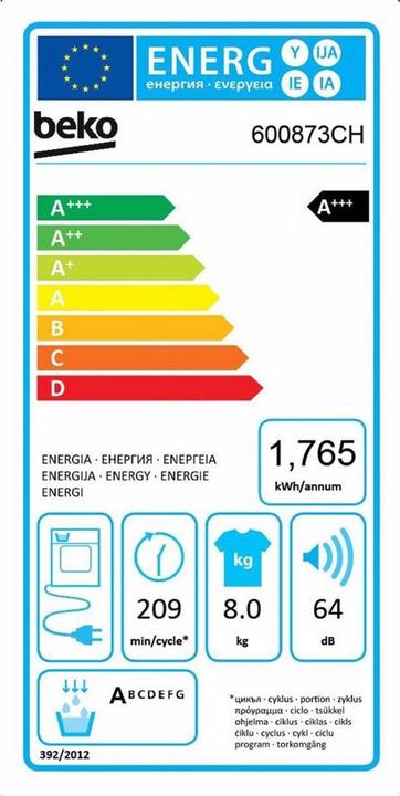 Energy Label Beko 600873CH (8 kg, Changeable)