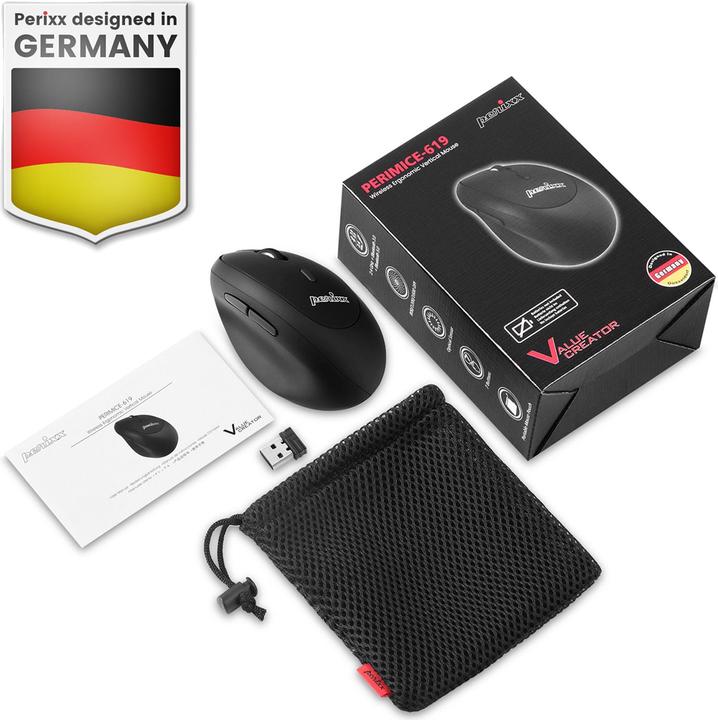 Produktbild Perixx PERIMICE-619 - Kabellose Ergonomische Vertikale Maus mit Silent-Click und Kleinem Design - Multi-Dev (Kabellos)