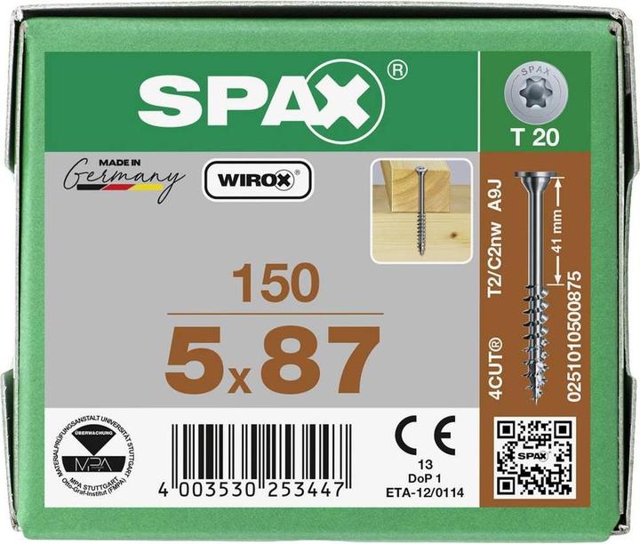 Produktbild Spax Tellerkopfschraube flach 5,0 x 87 mm 150 Stk. ( 0251010500875 ) Teilgewinde Torx T-STAR plus (150 Schrauben pro Stück)