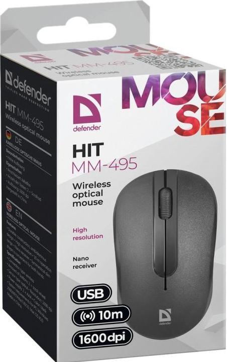 Produktbild Defender MAUS HIT MM-495 RF OPTIC SCHWARZ 1600dpi 3P (Kabellos)