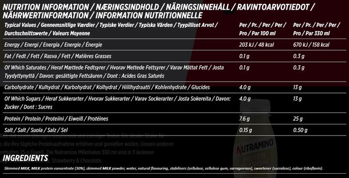 Nährwerte und Zutaten Nutramino Nutra-Go Milkshake (Vanille, 12 Stk., 3.96 g)
