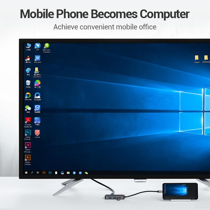 Produktbild Vention USB-C Docking Station to HDMI, 3x USB3.0, RJ45, PD 0.15m CNCHB, gray (USB-C, 4 Ports)