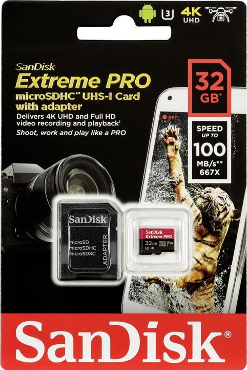 Image du produit SanDisk Extreme PRO UHS-I V30 (32 Go, microSDHC, U3, UHS-I)