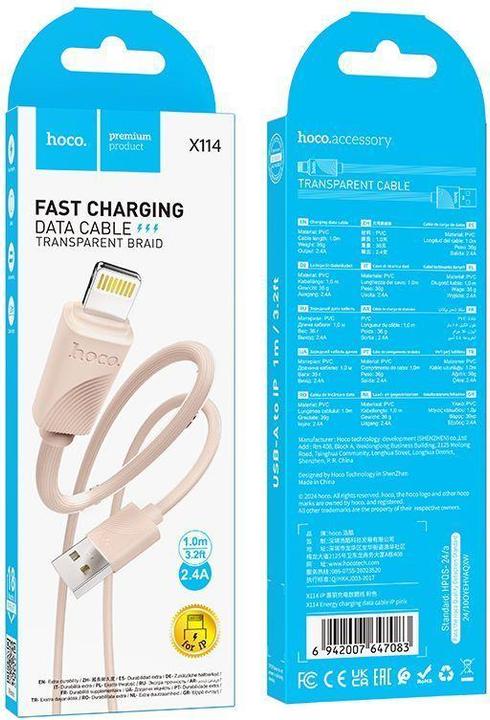 Actual product image Hoco Cable cable USB A to Lightning 2,4 A X114 1 m pink (1 m)