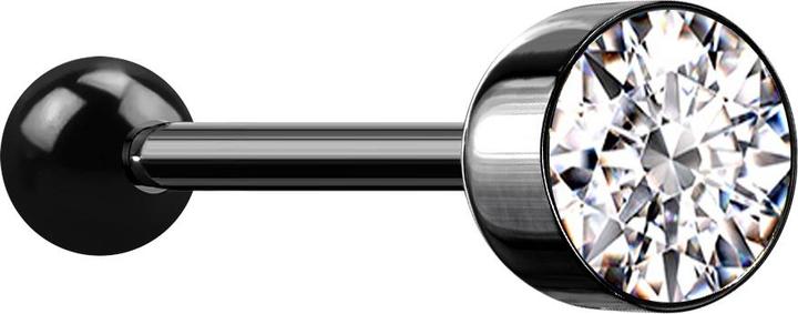 Star Piercing Barbell schwarz mit Kugel und Kugelzylinder Kristall silber (ohne Messing, Chirurgenstahl 316L)