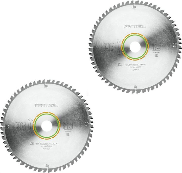Actual product image Festool Universal saw blade W60 260 x 2.5 x 30 mm 2 pieces ( 2x 494604 ) for cross-cut saw KS 120 and