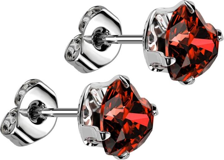 Star Piercing Ohrstecker silber mit Herzkristall rot (ohne Messing, Chirurgenstahl 316L)