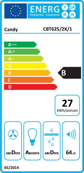 Label énergétique Candy CBT625/2X Intégré Acier inoxydable ³/h B (Hotte intégrée)