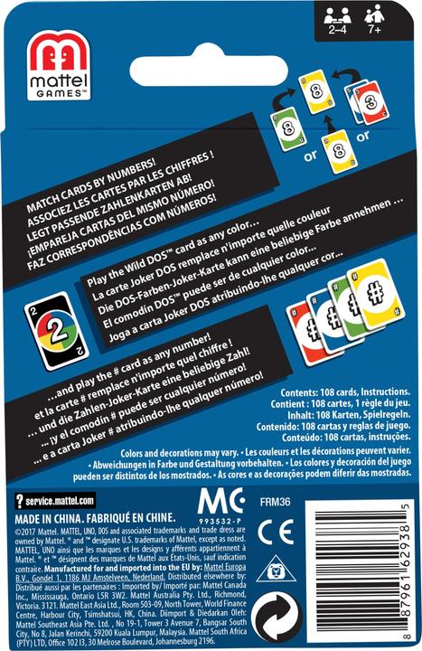 Actual product image Mattel Games UNO Dos (German, French, Italian, English)