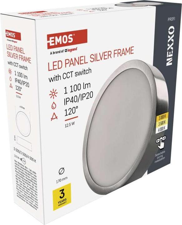 Actual product image Emos Surface-mounted LED light NEXXO, round, silver, 12.5W, with Change CCT (1100 lm)
