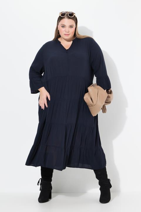 Produktbild Ulla Popken Kleid, A-Linie, Tunika-Ausschnitt, 3/4-Volantarm (56)