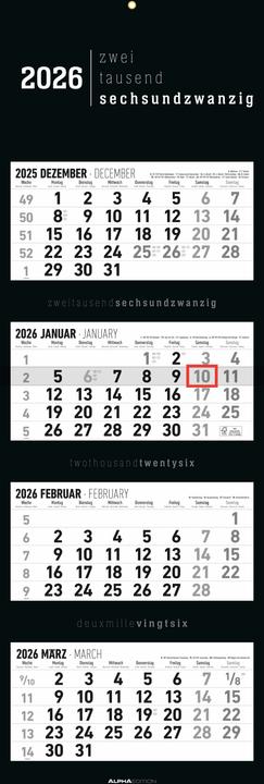 Produktbild Alpha Edition 4-Monatskalender Black 2026 - Büro-Kalender 33x20 cm (geschlossen), 33x100 (geöffnet) - faltbar - (Harter Einband, Deutsch)