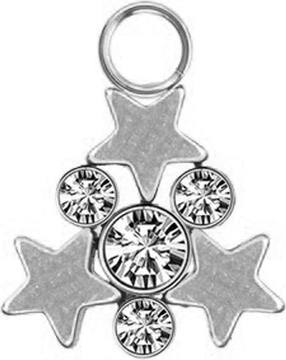 Star Piercing Anhänger silber vier Kristalle silber mit drei Sternen (ohne Messing, Chirurgenstahl 316L)