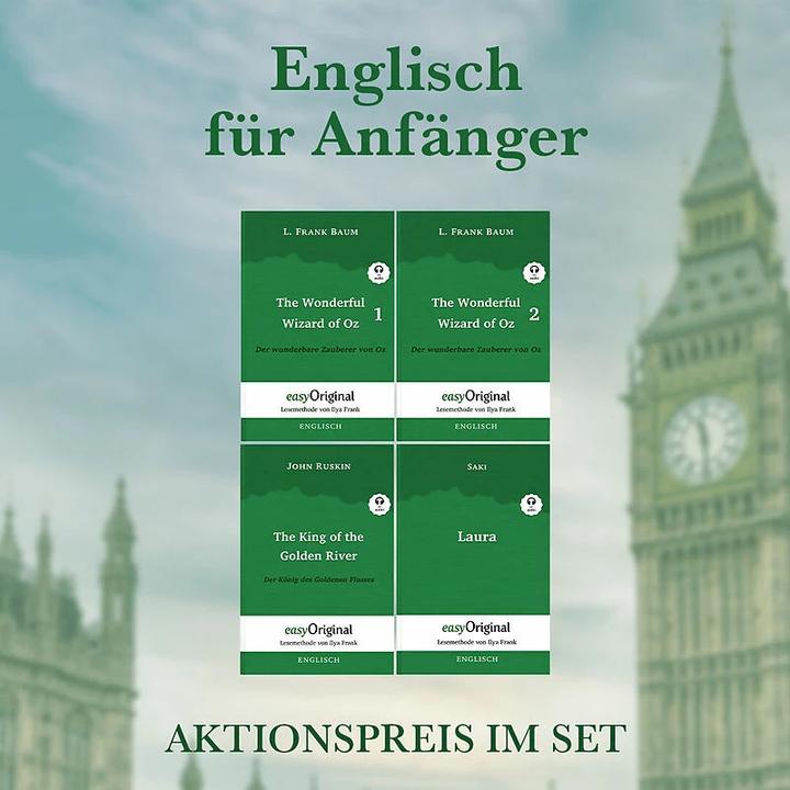 Produktbild Englisch für Anfänger (Bücher + 4 MP3 Audio-CDs) - Lesemethode von Ilya Frank (Englisch, Deutsch, John Ruskin, EasyOriginal Verlag, Ilya Frank, Ulrike Wittmann, L. Frank Baum)
