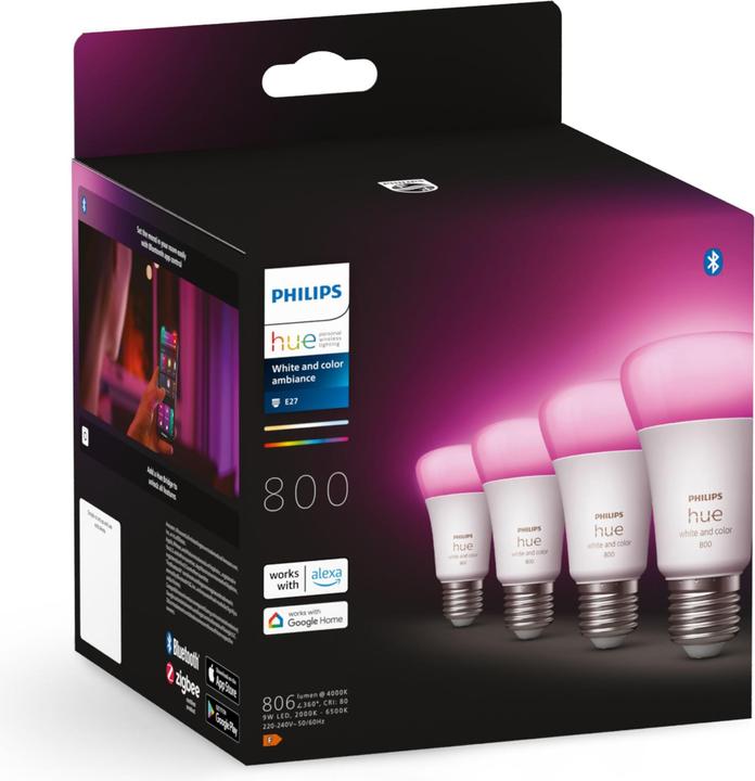 Produktbild Philips Hue White & Color Ambiance BT (E27, 6.50 W, 806 lm, 4 x, F)