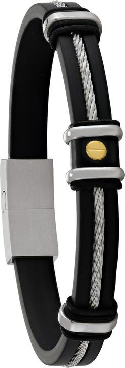 Produktbild Jourdan Armband aus schwarzem Kautschuk, Stahlseil, Stahl, goldene Schrauben (Gummi, Stahl, Gold)