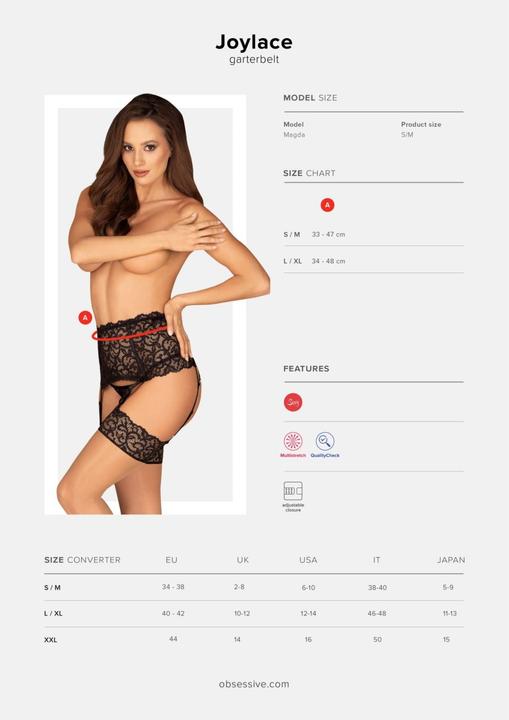 Produktbild Obsessive Joylace SpitzenStrumpfbandgürtel Schwarz (L, XL)