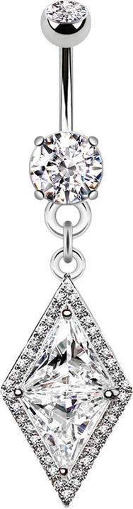 Star Piercing Banane silber mit zwei Kugeln Kristall silber Anhänger langer Kristall (Messing, Chirurgenstahl 316L)