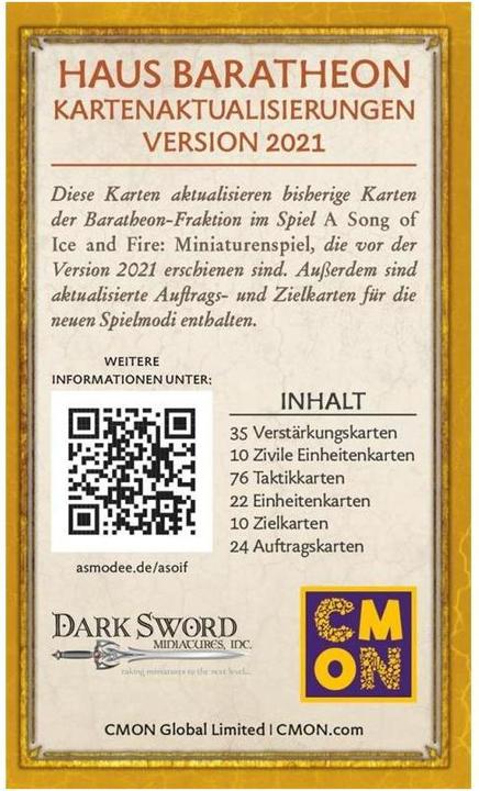 Actual product image Cmon CMND0182 - Song of Ice & Fire: House Baratheon Map Updates, for 2 Players (German)