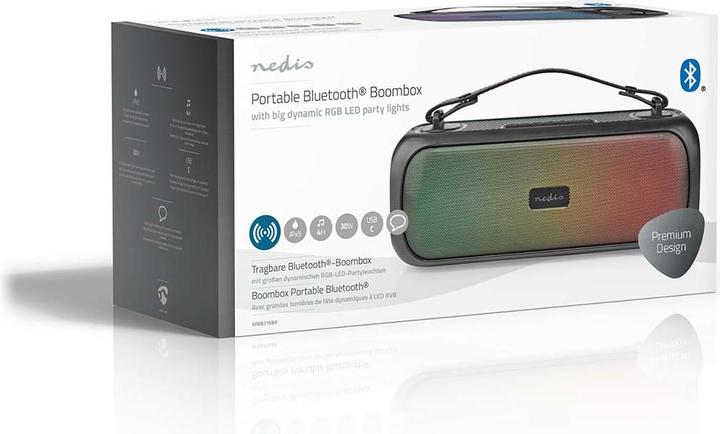 Immagine prodotto Nedis Bluetooth® Party Boombox 4,5 ore 2,0 30 W Riproduzione multimediale: AUX/USB Collegabile IPX5 (4.50 h, Corrente elettrica)