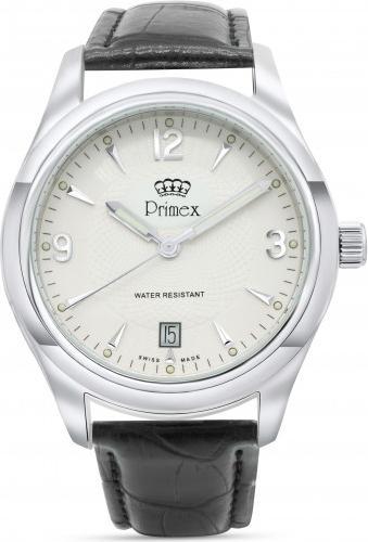 Primex Montre Swiss Made - Bracelet Cuir Noir - Cadran Blanc - Etanche 50 M (Analoguhr, 25 mm)