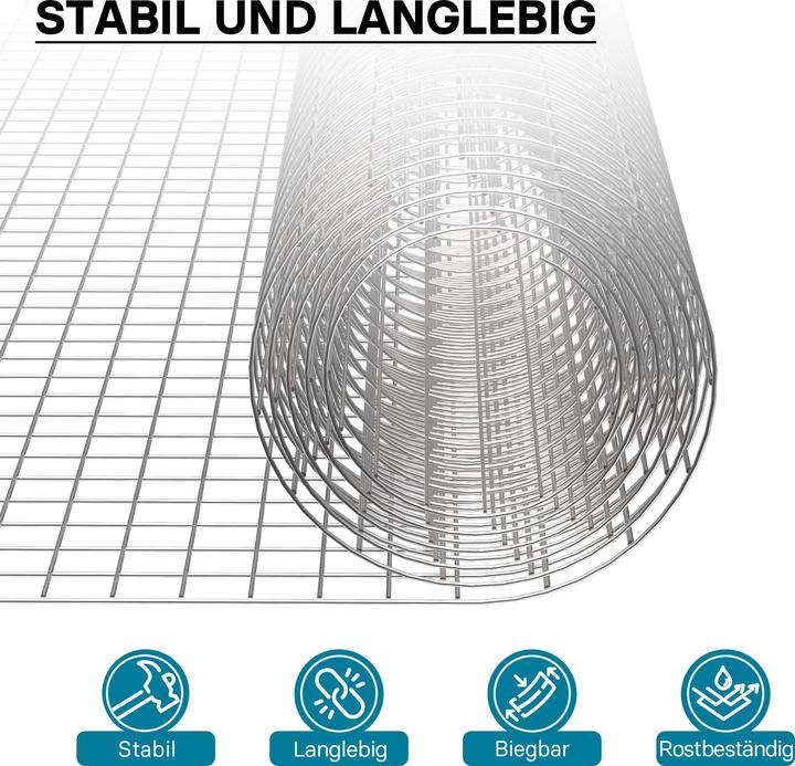 Produktbild Wiltec Maschendrahtzaun 1x5m 100cm 0,75mm 19x19mm Drahtgitter Stahl verzinkt