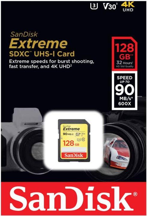 Produktbild SanDisk Extreme SDXC U3 (128 GB, SDXC, U3, UHS-I)