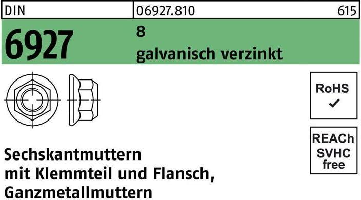 Sechskantmutter DIN 6927 m.Klemmteil/Flansch M 5 8 galvanisch verzinkt (M5)