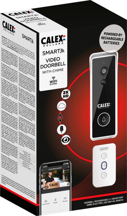 Image du produit Calex Slimme Deurbel met Camera - 2K Video Deurbel - Draadloos - Incl. Chime (Filaire)