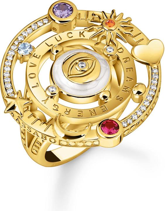 Thomas Sabo Cocktailring im kosmischen Design mit bunten Steinen vergoldet