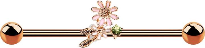 Star Piercing Barbell rosegold mit Blüten und Blätter (Messing, Chirurgenstahl 316L)