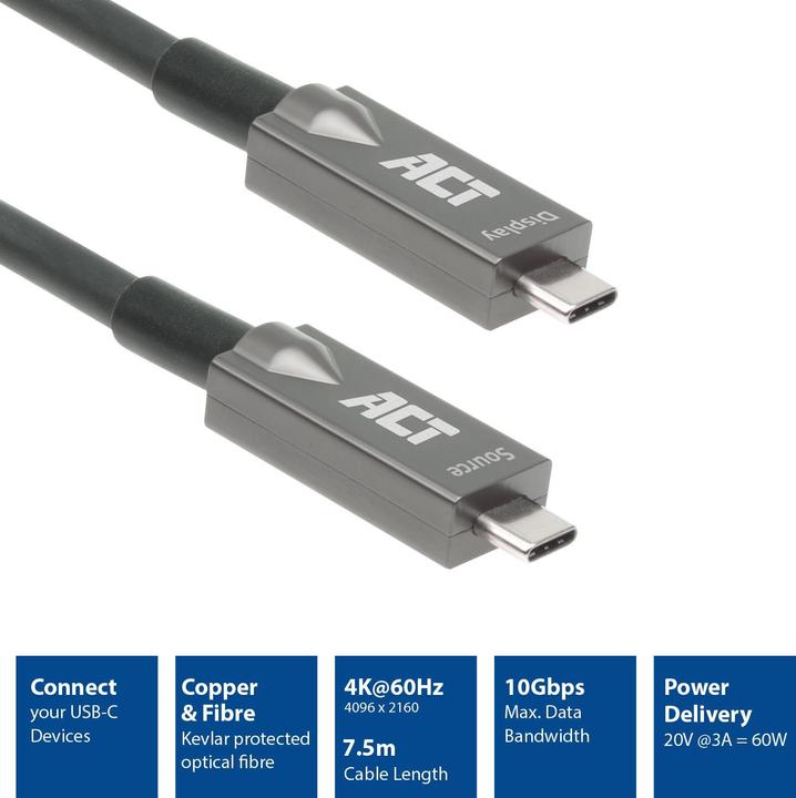 Actual product image USB-C 3.2 Gen2 Active Optical Cable (AOC) connection cable, 7.5m (7.50 m, USB 3.2 Gen 2)