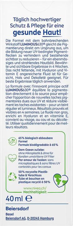 Actual product image NIVEA Sun UV Face Luminous Anti-Pigments FPS50 (Sun cream face, SPF 50, 40 ml, 500 g)