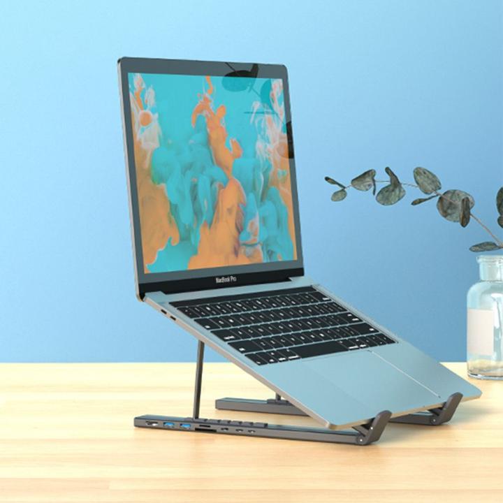Actual product image Choetech 7in1 Laptop Stand Docking Station HUB-M48 (black) (USB-C, 7 Ports)
