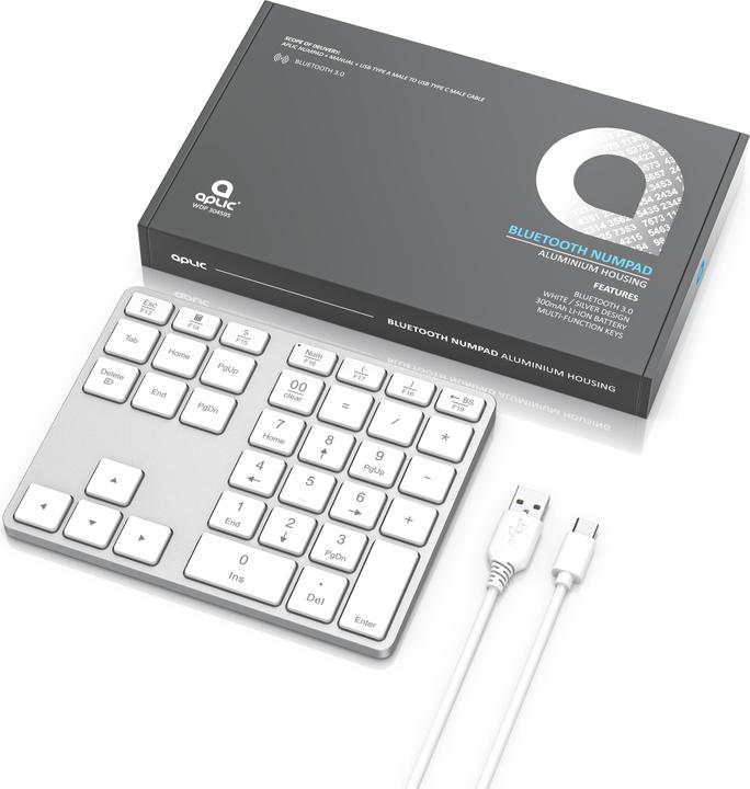 Produktbild Aplic Bluetooth Numpad, Wireless Ziffernblock mit Multifunktionstasten, Aluminium Keypad, 35 Tasten, BT3.0 (DE, Kabellos)