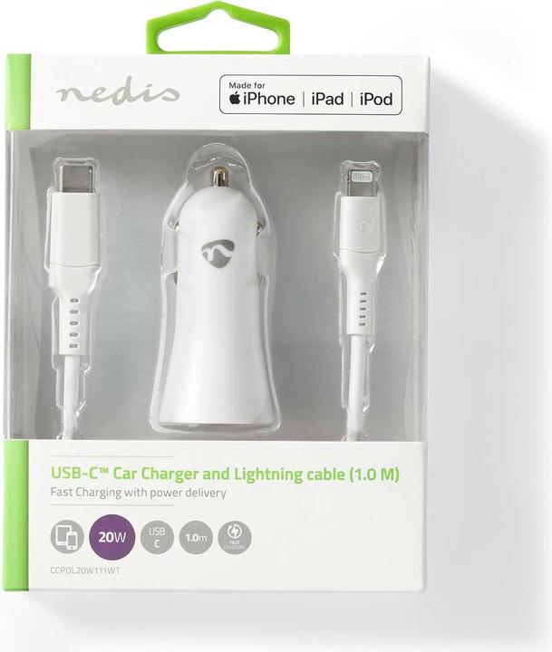 Produktbild Nedis Auto-Ladegerät | 20 W | 1.67 / 2.22 / 3.0 A | Anzahl der Ausgänge: 1 | Port Type: USB-C™ | Lig