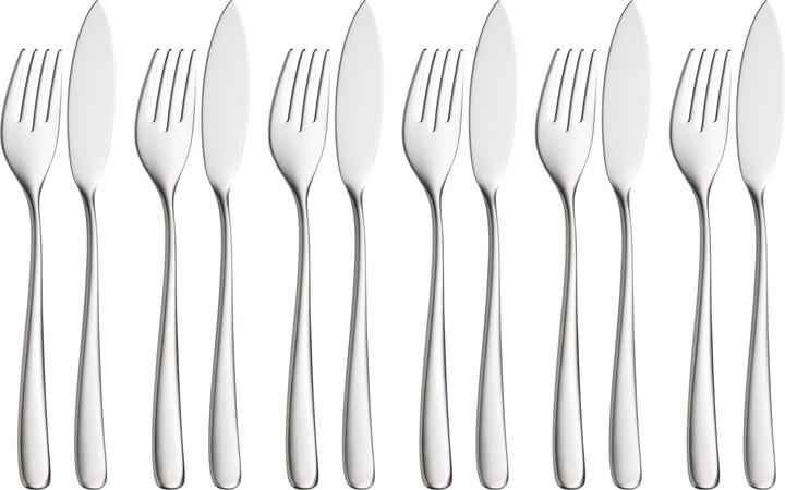 Fischbesteck Fischmesser Fischgabel Fischset Vision 12tlg Edelstahl matt (12 Stück, Besteck Set)