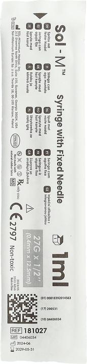 Immagine prodotto Sol-m Spritze mit fixierter Nadel 1ml 27G 1/2 100 Stk