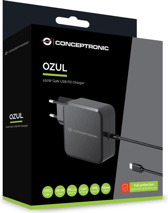 Actual product image Conceptronic Charger 1Port 100W, GaN USB-C Desk PD sw (100 W)