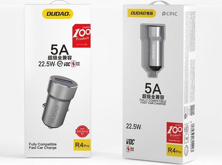 Image du produit Dudao Fast USB Cigarette Lighter Car Charger 5 A 22.5 W Quick Charge 3.0 VOOC Gray (R4Pro Upgrade gr
